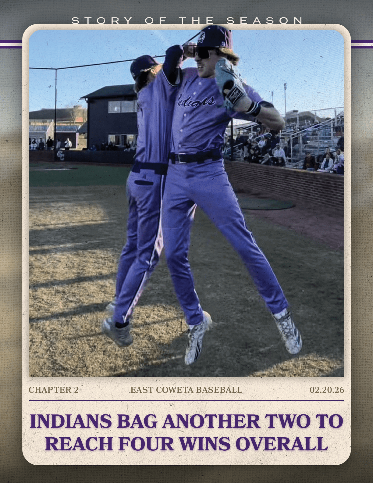 A baseball player is shown swinging a bat, with a catcher behind him. The image is described as a “Story of the Season" advertisement. AI generated content