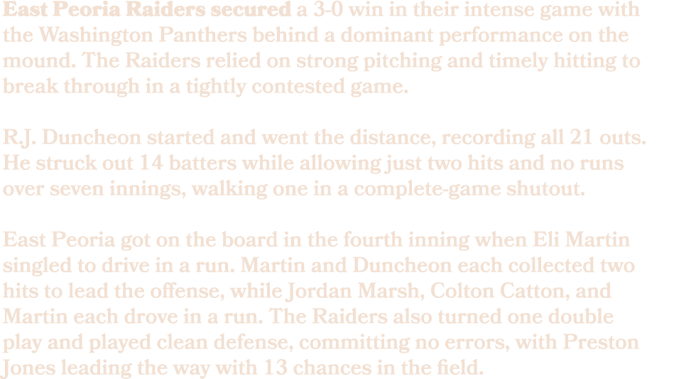 East Peoria Raiders secured a 3 0 win in their intense game with the Washington Panthers behind a dominant performanc...