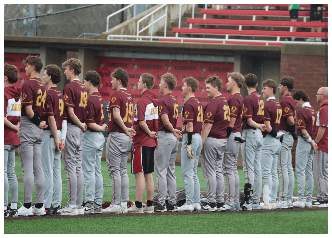 A group of football players are holding up a flag and running on a field. AI generated content