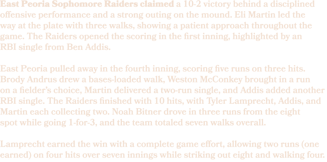 East Peoria Sophomore Raiders claimed a 10 2 victory behind a disciplined offensive performance and a strong outing o...