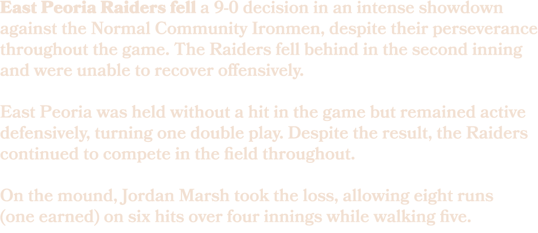 East Peoria Raiders fell a 9 0 decision in an intense showdown against the Normal Community Ironmen, despite their pe...