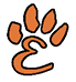 A paw print in orange with the letter E in the middle. AI generated content