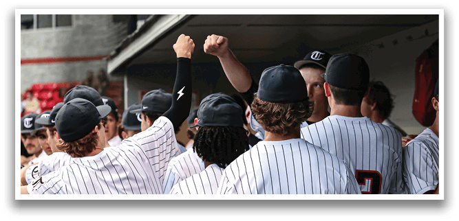 A group of baseball players wearing black and white uniforms are standing together, some of them with their arms raised. AI generated content