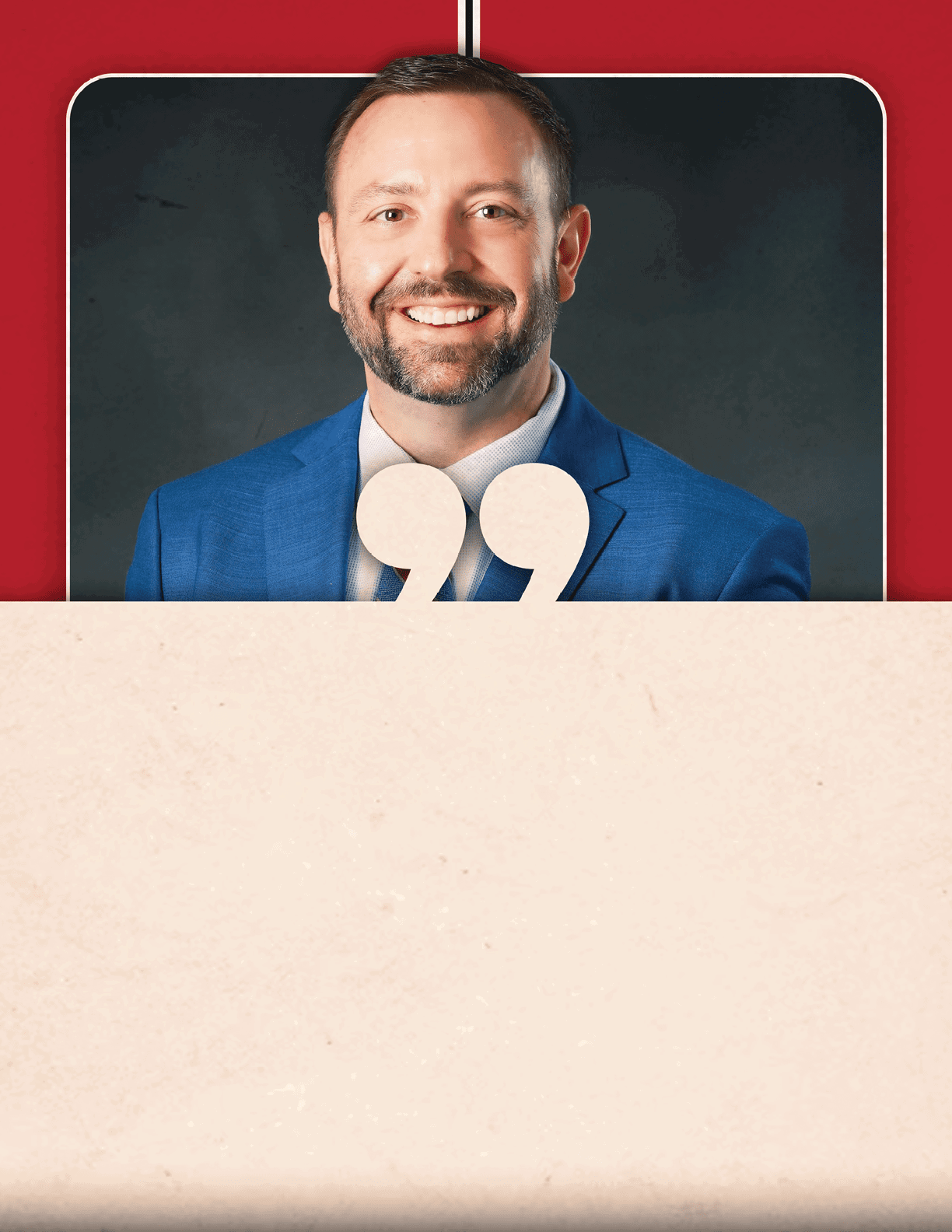 A man wearing a blue suit and a blue tie is smiling for the camera. AI generated content