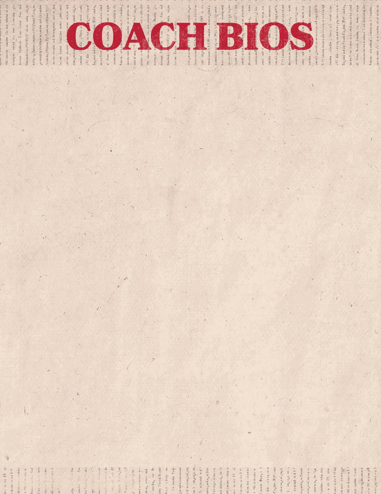 A blank piece of paper with the words “Coach Bios" written on it. AI generated content