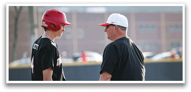 Two men wearing baseball uniforms are talking to each other on a field. AI generated content