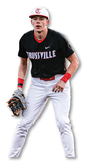 A baseball player wearing a black shirt with the word “Crusville" on it. AI generated content