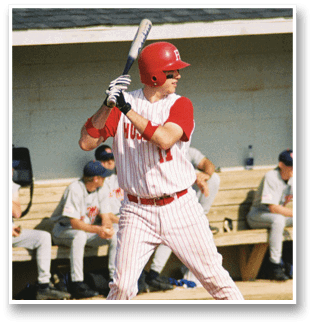 A baseball player in a red and white uniform is holding a bat, getting ready to swing at a pitch. AI generated content