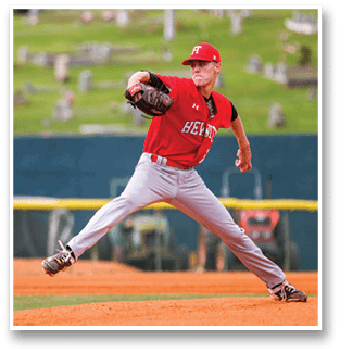 A baseball player in a red shirt and grey pants is throwing a ball on a field. AI generated content
