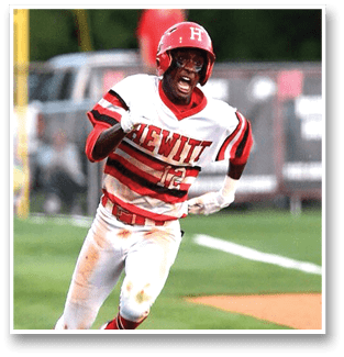 A baseball player wearing a red and white uniform is running on the field. AI generated content