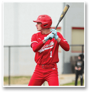A baseball player in a red jersey and red hat is holding a bat, ready to swing. AI generated content