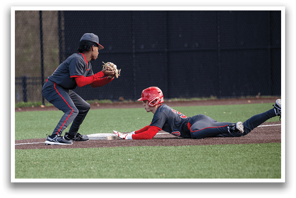 A baseball player slides into home plate while another player tries to catch the ball. AI generated content