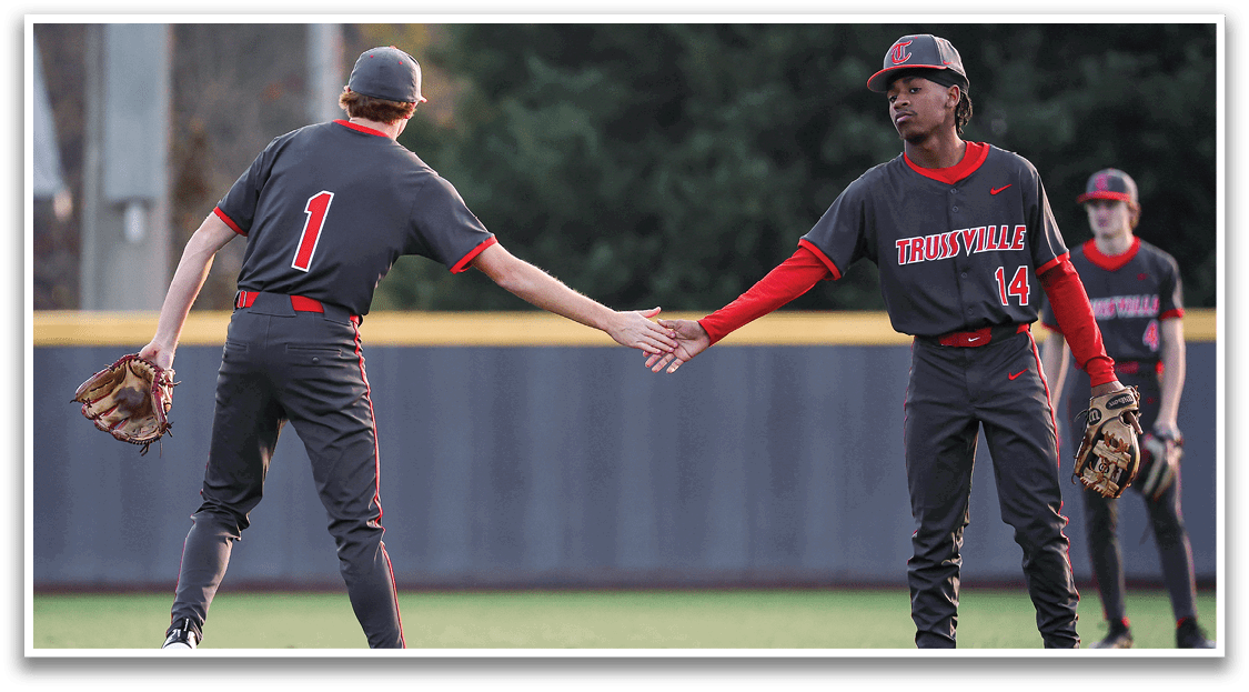 Two baseball players shake hands on the field. AI generated content