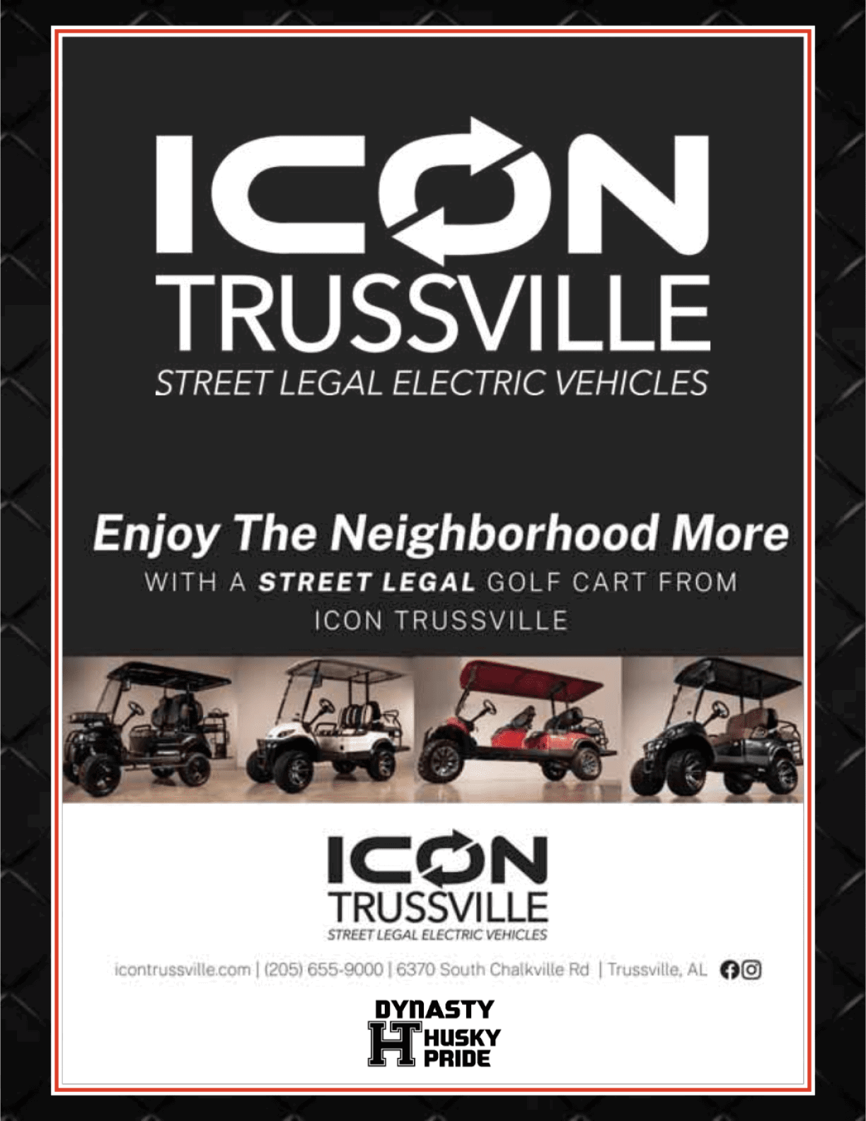 A flyer for Icon Trucville, featuring golf carts and street legal vehicles. AI generated content