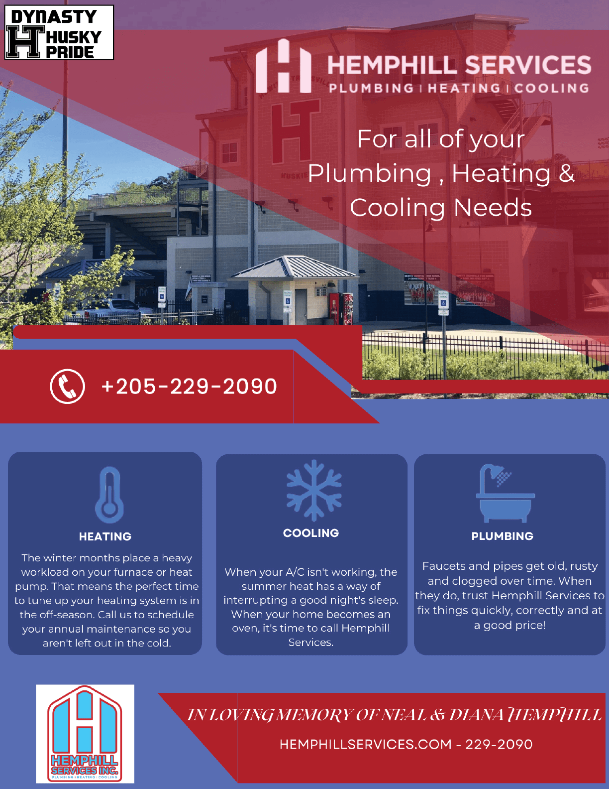 A flyer for Hemphill Services, a plumbing, heating, and cooling company. AI generated content
