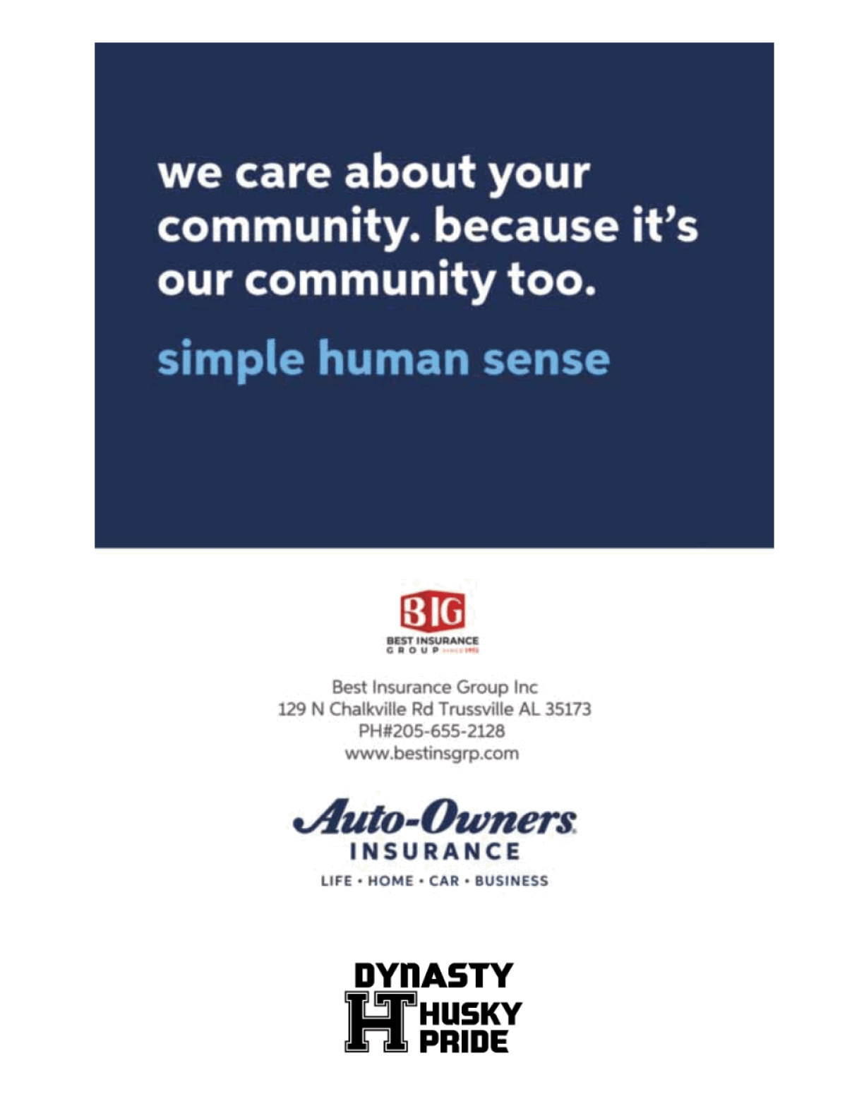 A blue sign with white text that says “We care about your community, because it's our community too. Simple human sense." AI generated content