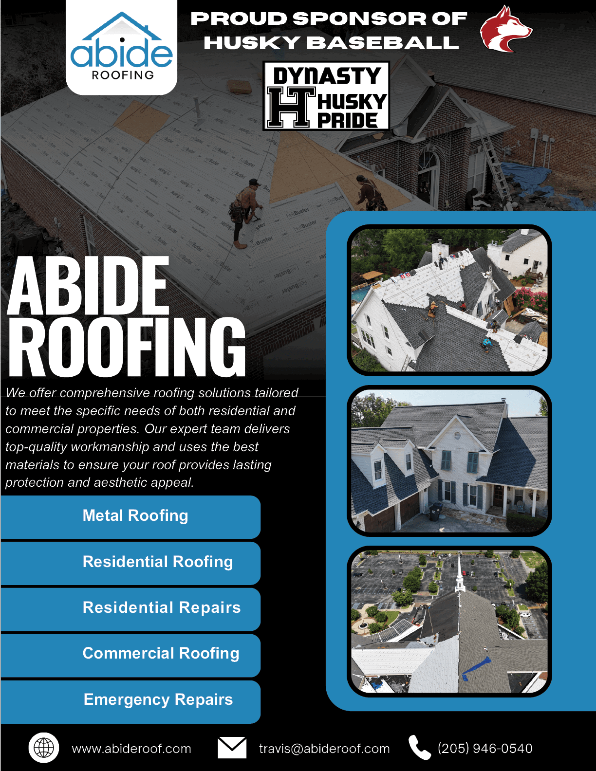 A flyer advertising roofing services by Abide Roofing. AI generated content