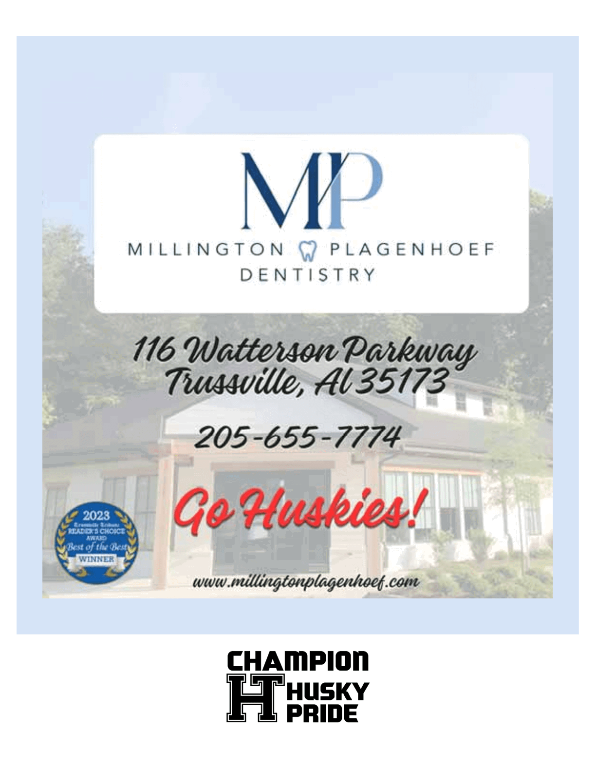 A dental office advertisement for Millington Plaehnhoef Dentistry. AI generated content