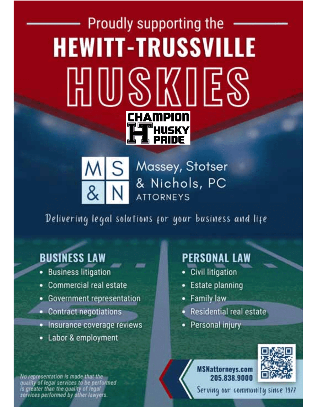A flyer for the Hewitt-Trussville Huskies football team. AI generated content