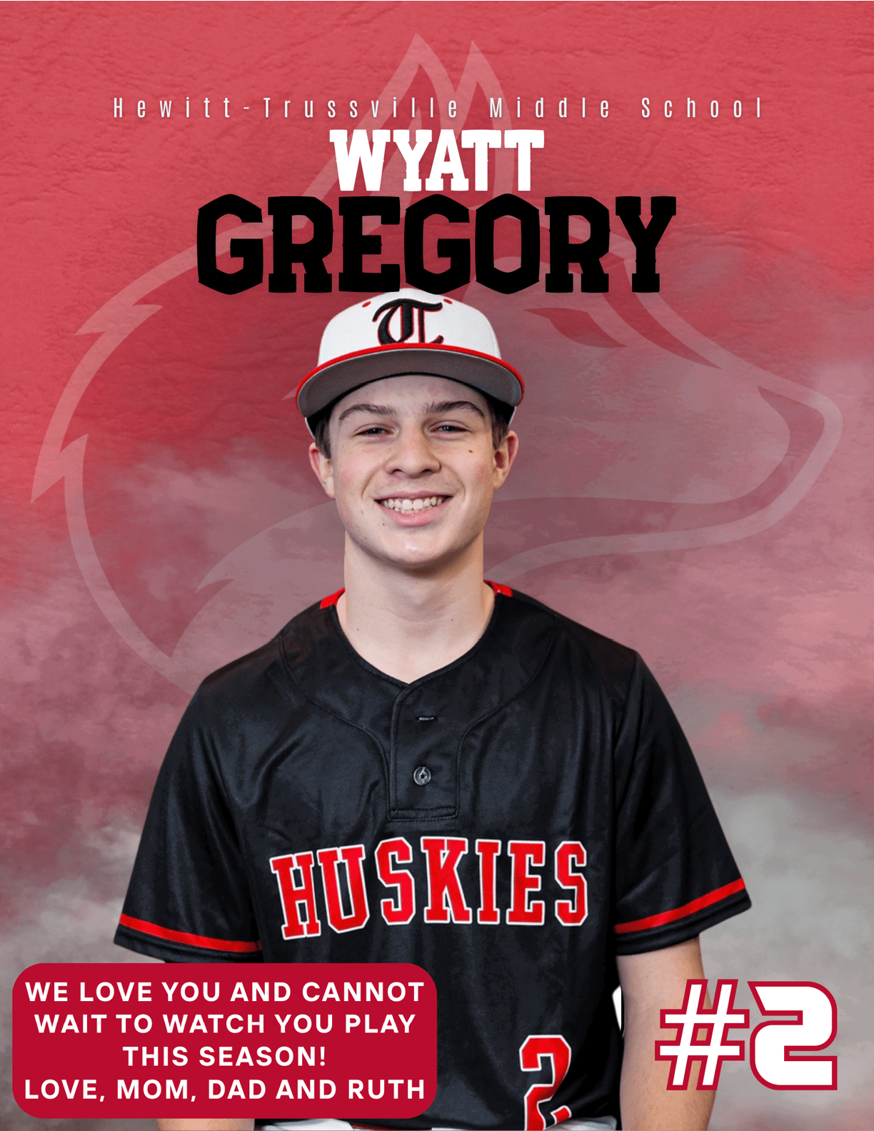 A young man wearing a black jersey with the word “Huskies" on the front. AI generated content