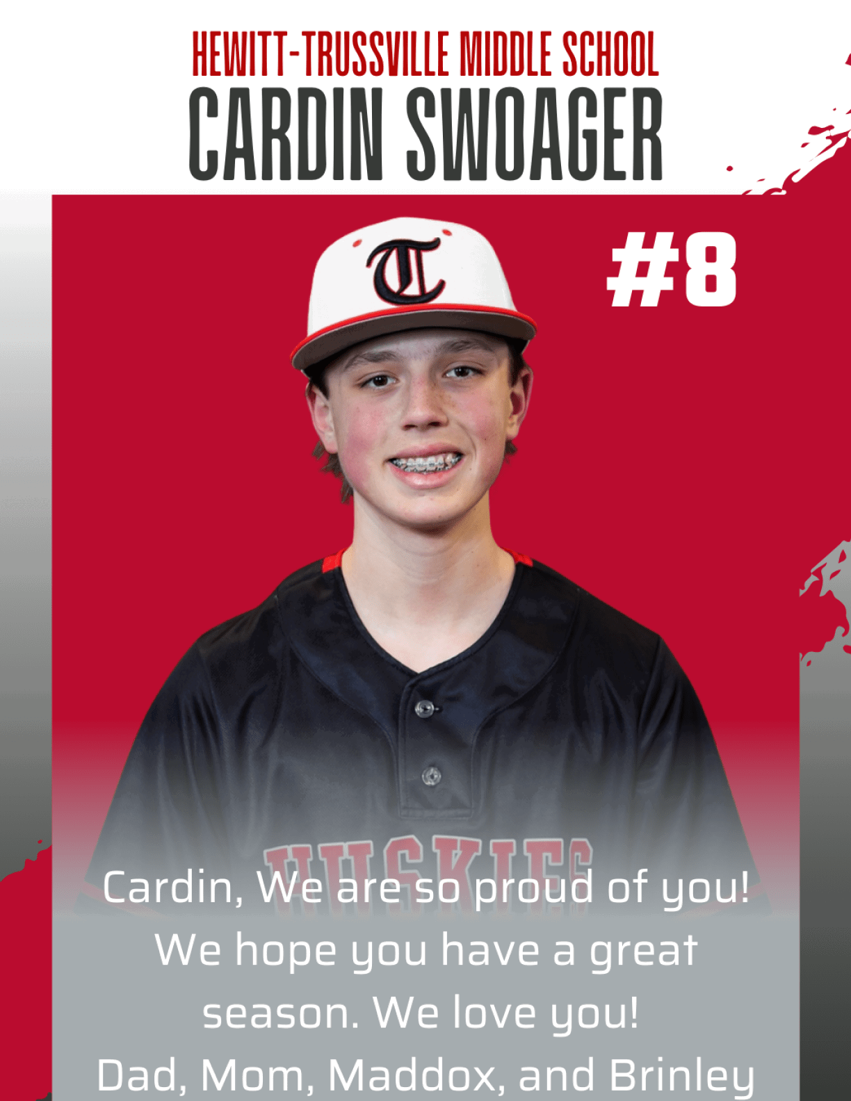 A young man wearing a baseball uniform with the number 8 on the back. AI generated content