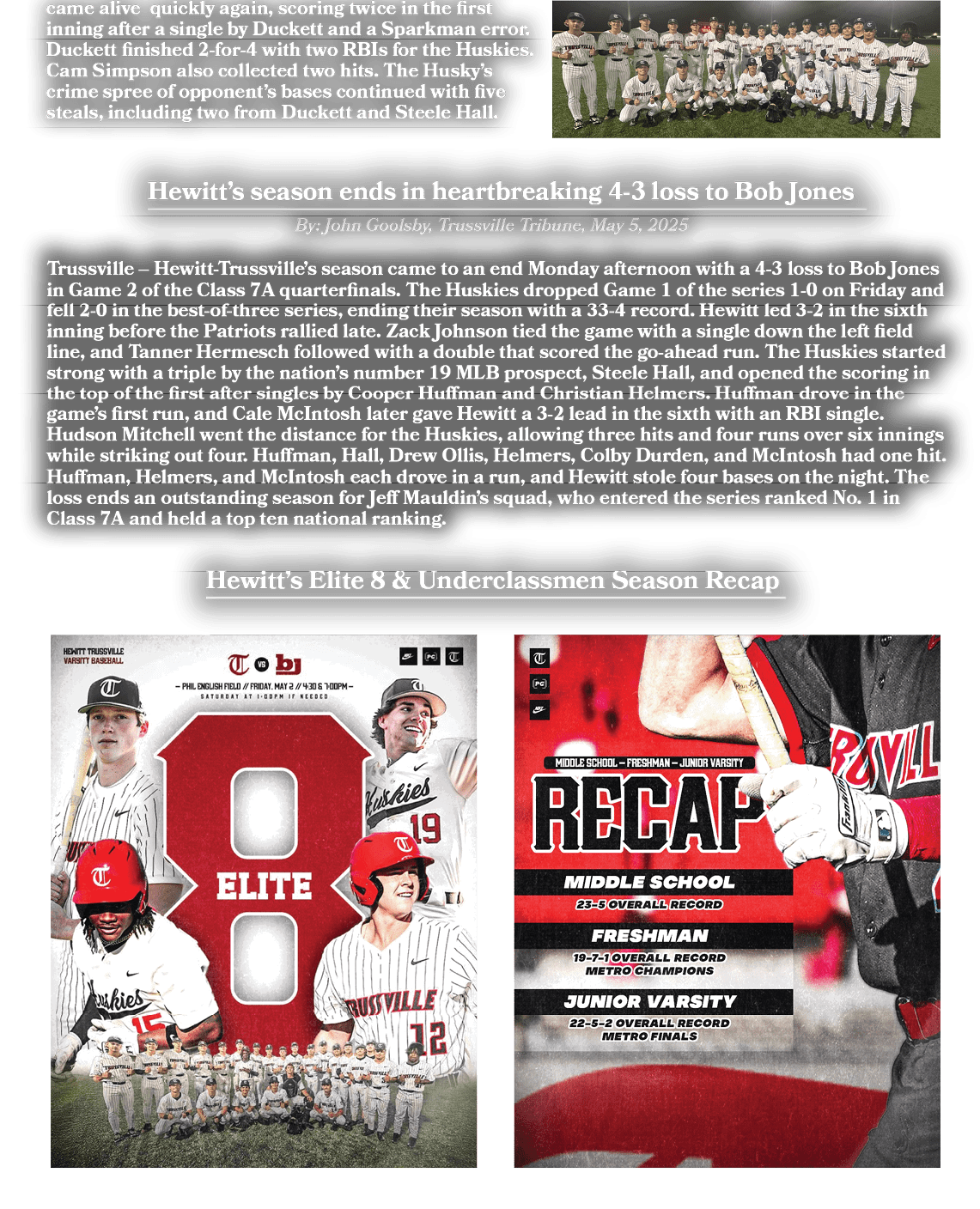 Two posters are displayed, one for the Elite 8 and the other for Recap. AI generated content