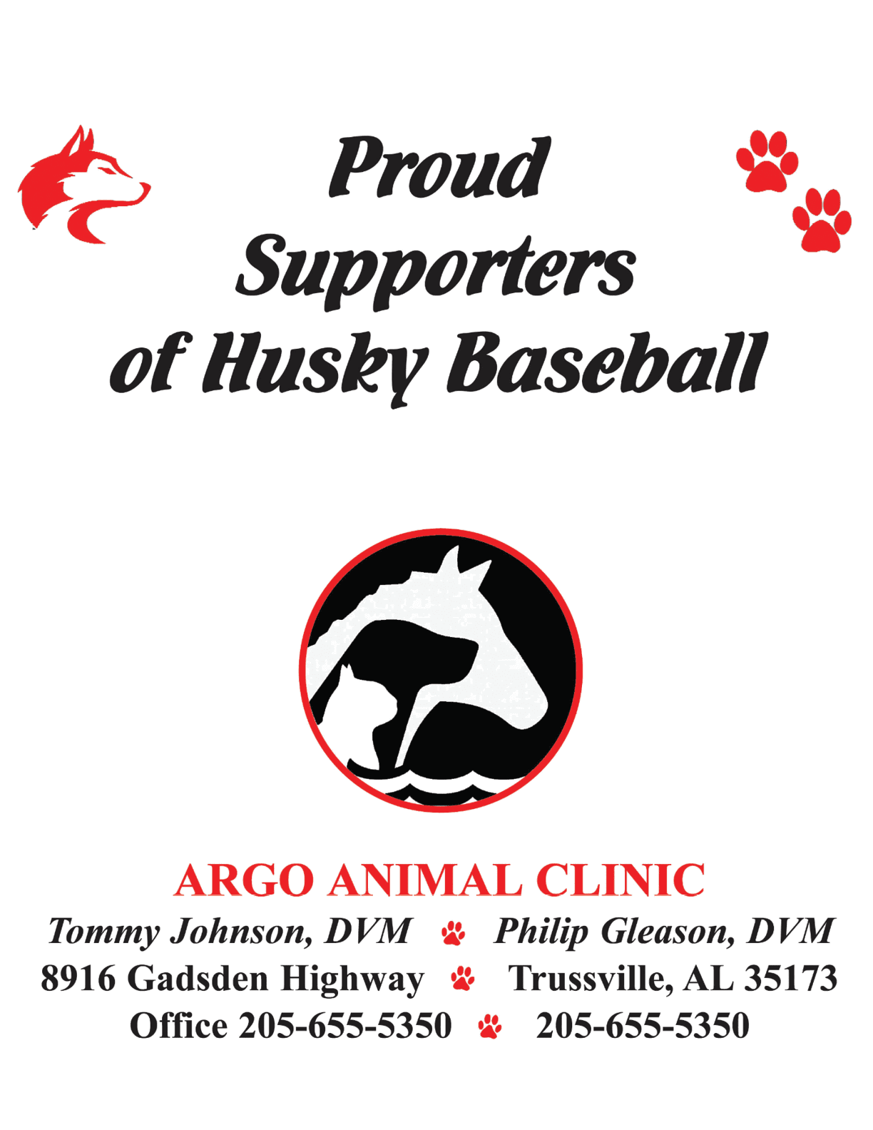 A flyer for the Argos Animal Clinic, featuring a dog and a horse. AI generated content