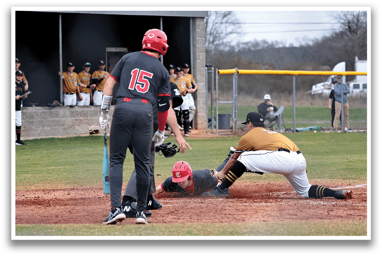 A baseball player slides into home plate during a game. AI generated content