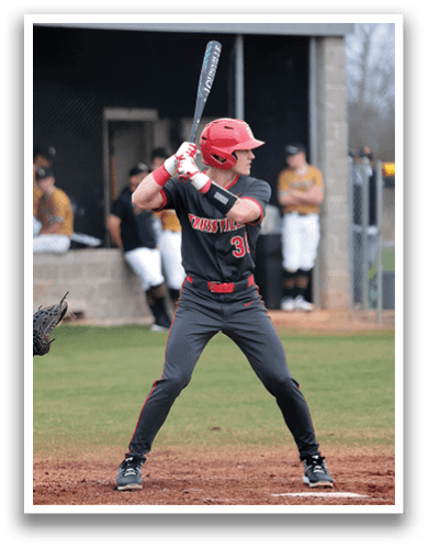A baseball player is holding a bat, ready to swing at a pitch. AI generated content