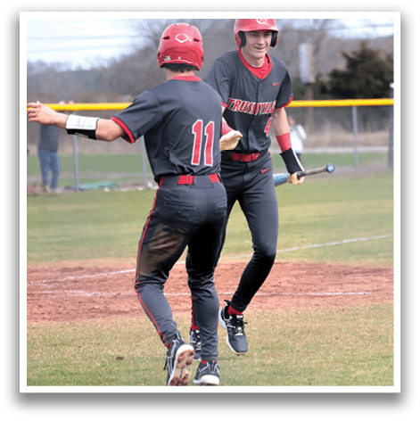Two baseball players celebrate on the field. AI generated content