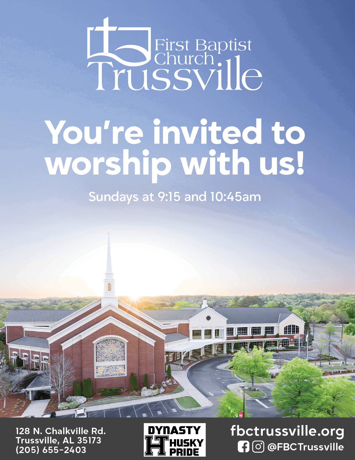 A church invitation to worship on Sundays at 9:15 and 11:00. AI generated content