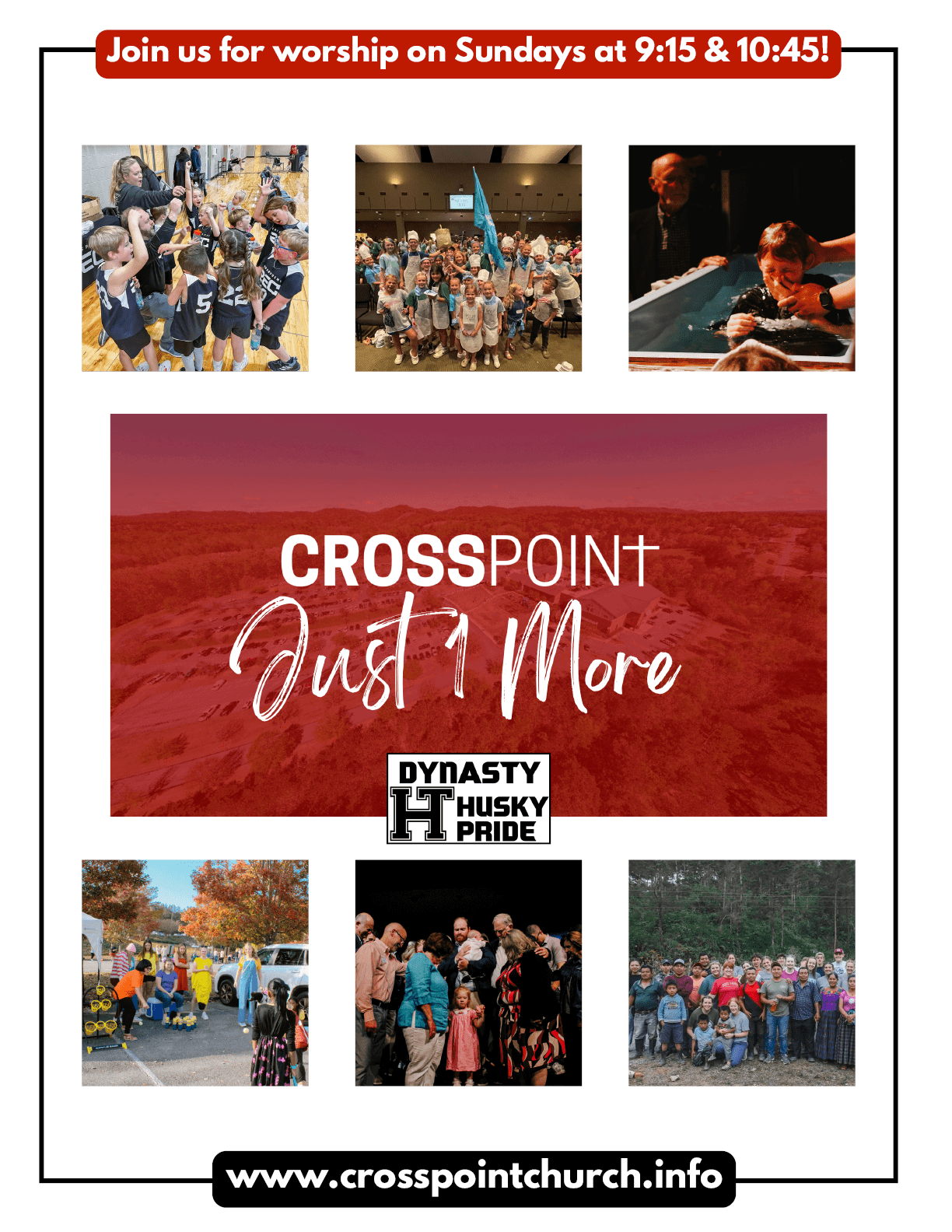 A flyer advertising a church event with photos of people and a red background. AI generated content