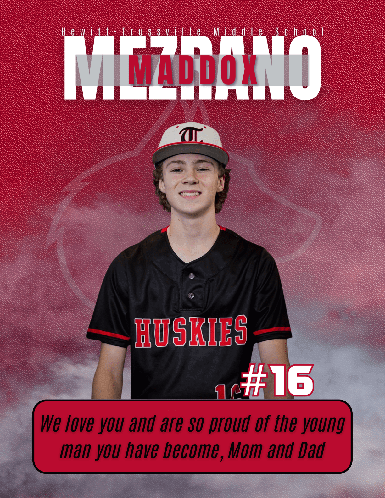 A young man wearing a baseball uniform with the number 16 on the back. AI generated content