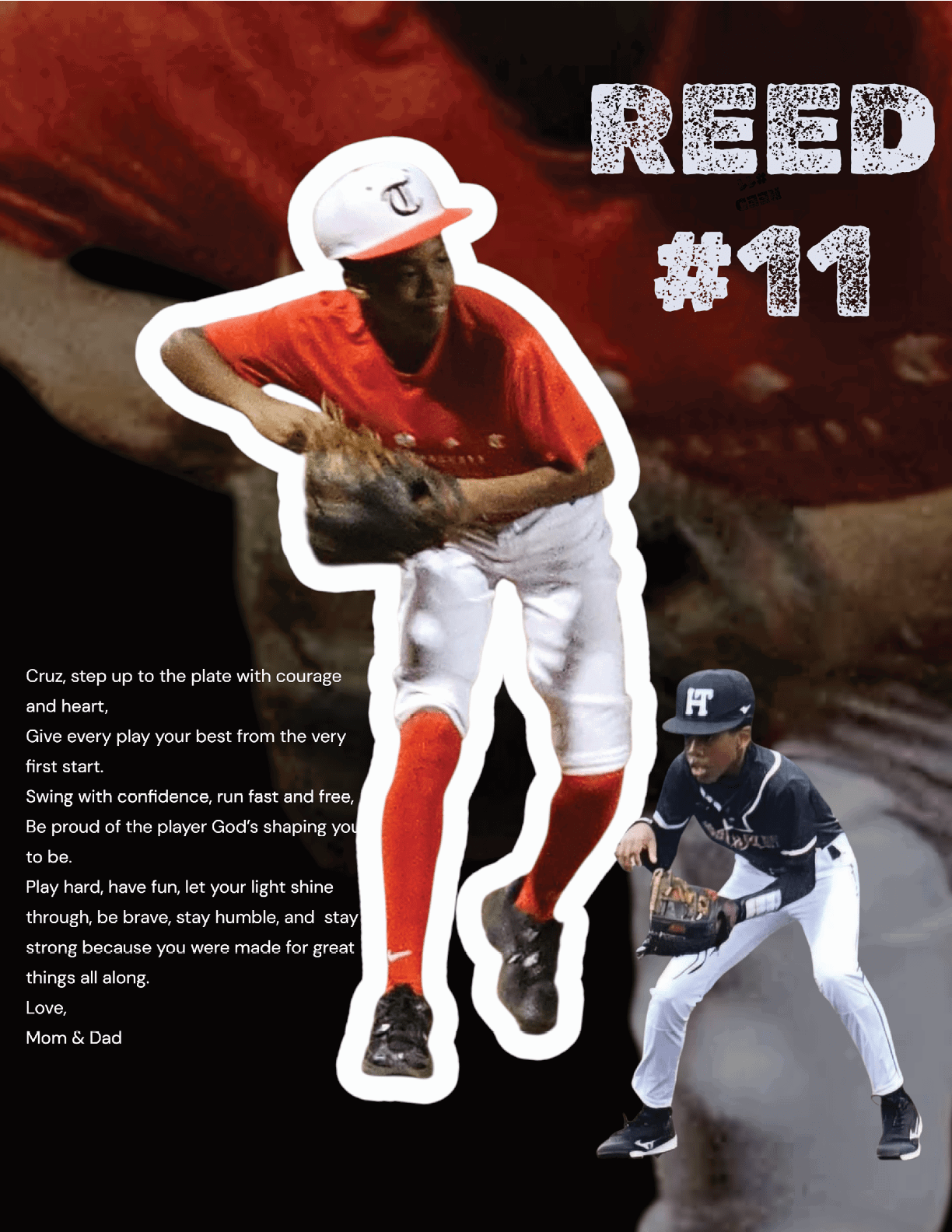 A baseball player in a red shirt and white pants is holding a baseball glove. AI generated content