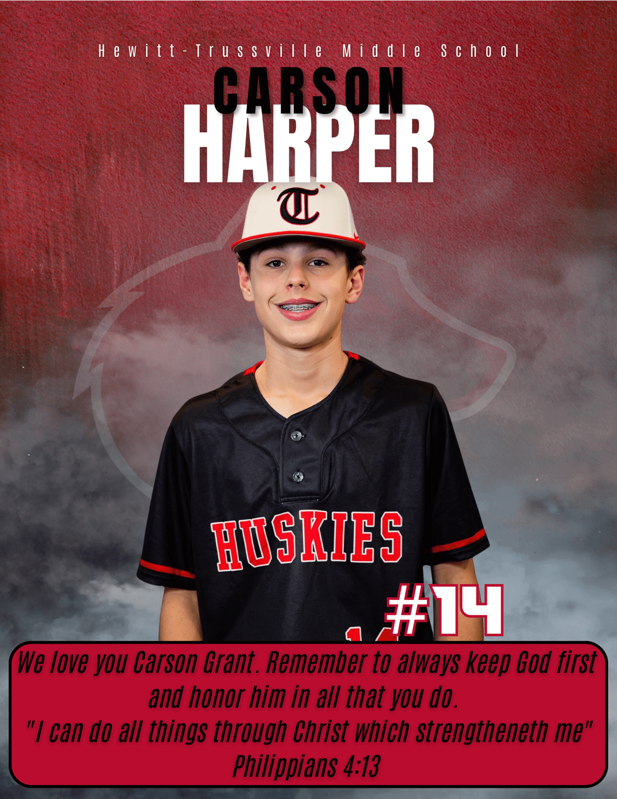 A young man wearing a baseball uniform with the number 14 on the back. AI generated content