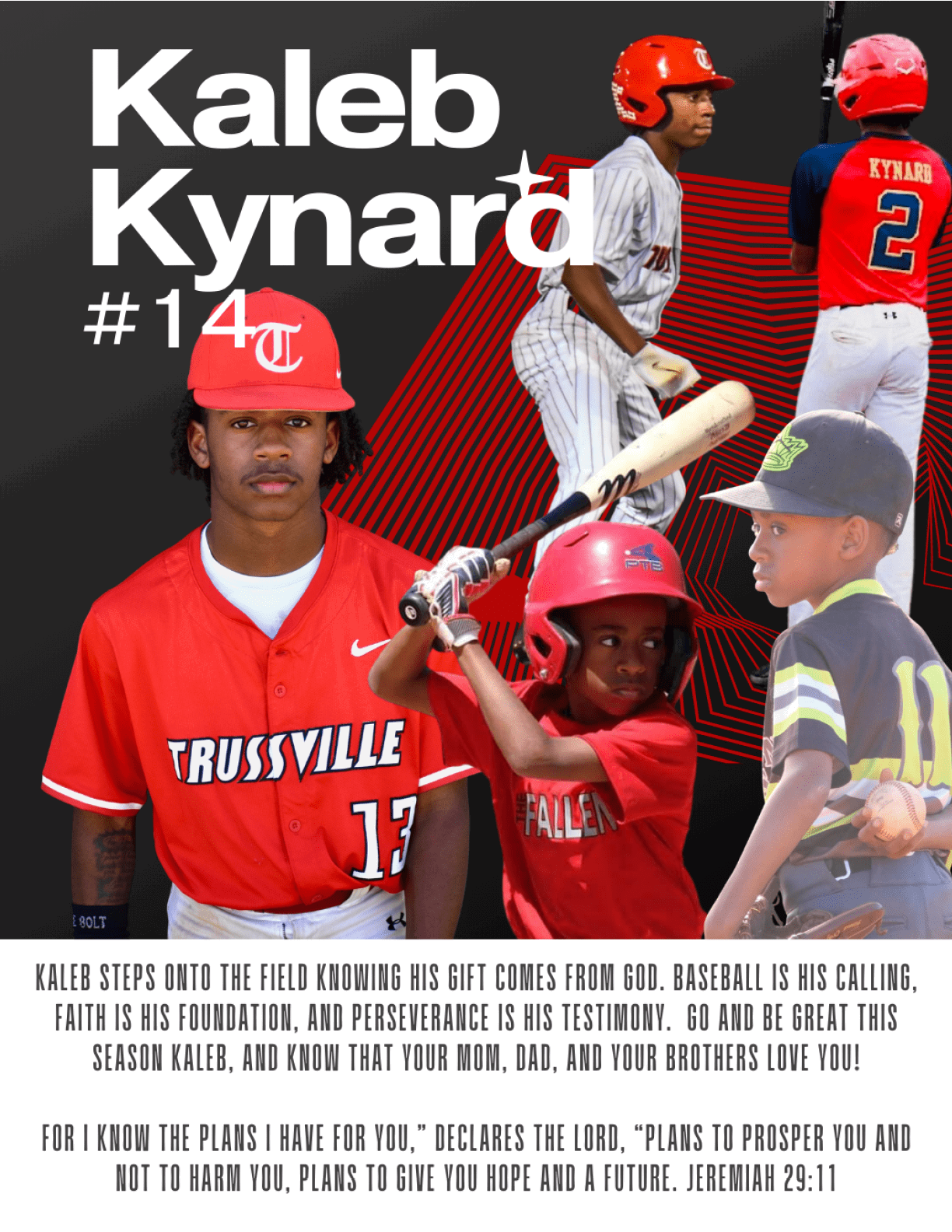 A baseball player named Kaleb wearing a red jersey with the number 14. AI generated content