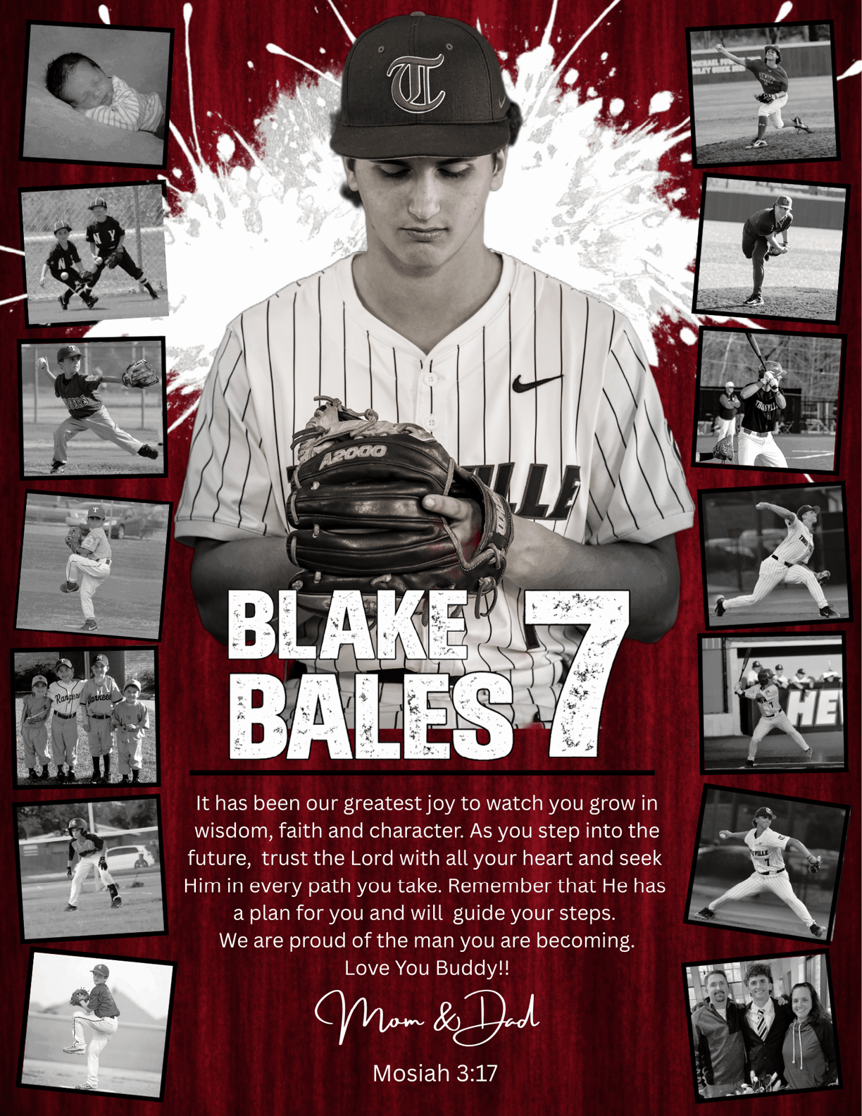 A baseball player named Blake Bales is shown in a red and white jersey. AI generated content
