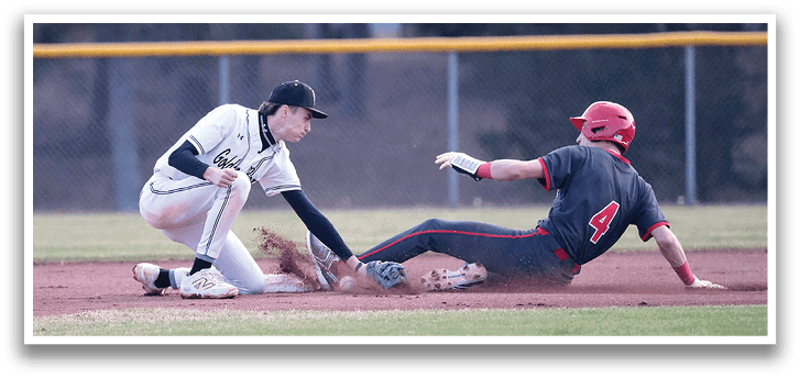 Two baseball players are sliding into a base, one in a white uniform and the other in a black uniform. AI generated content