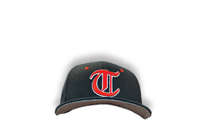 A close-up of a person wearing a black and red baseball cap. AI generated content