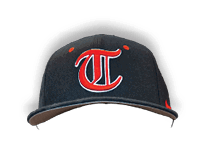 A close-up of a person wearing a black and red baseball cap. AI generated content