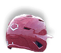 A red baseball helmet with a white logo. AI generated content