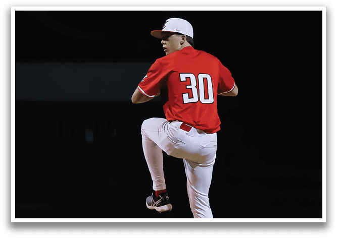 A baseball player in a red shirt and white pants is pitching a ball. AI generated content