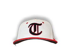 A close-up of a person wearing a white and red baseball cap. AI generated content