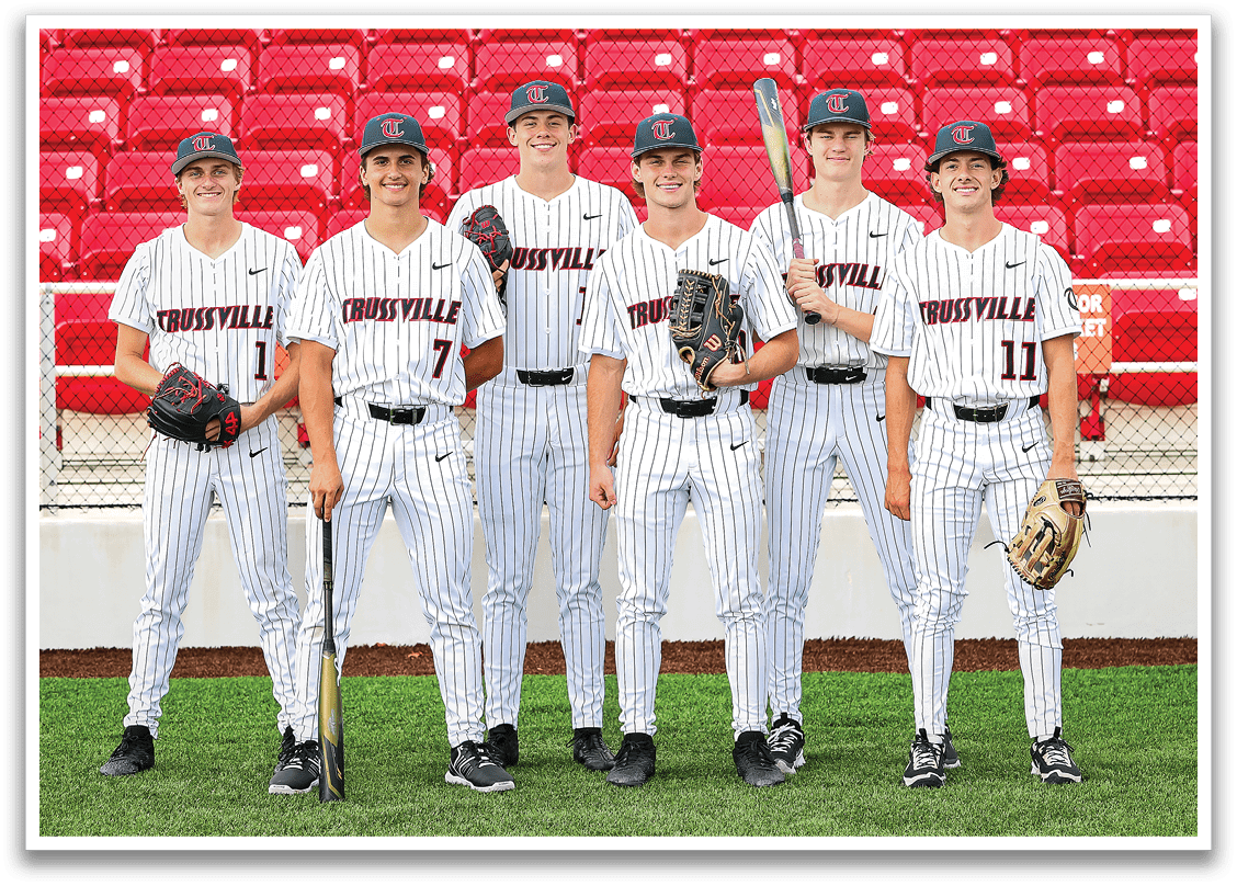 A group of young men pose for a photo on a baseball field. They are all wearing baseball uniforms and holding baseball bats. AI generated content