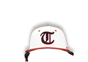 A man wearing a white and red baseball cap with a T on it. AI generated content