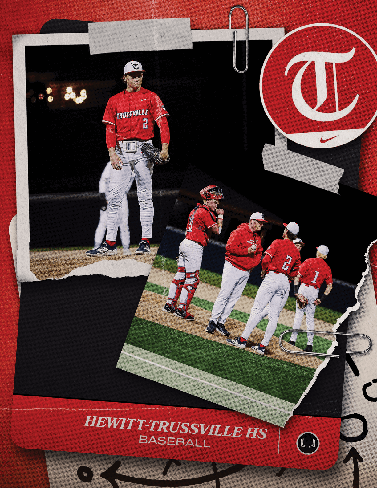 A baseball game is taking place with three players on the field. One player is holding a baseball glove, while another player is talking on a cell phone. The third player is standing nearby. AI generated content