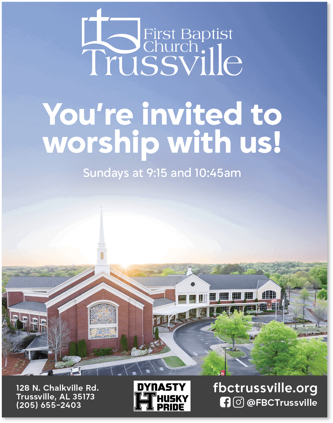 A church invitation to worship on Sundays at 9:15 and 11:00. AI generated content