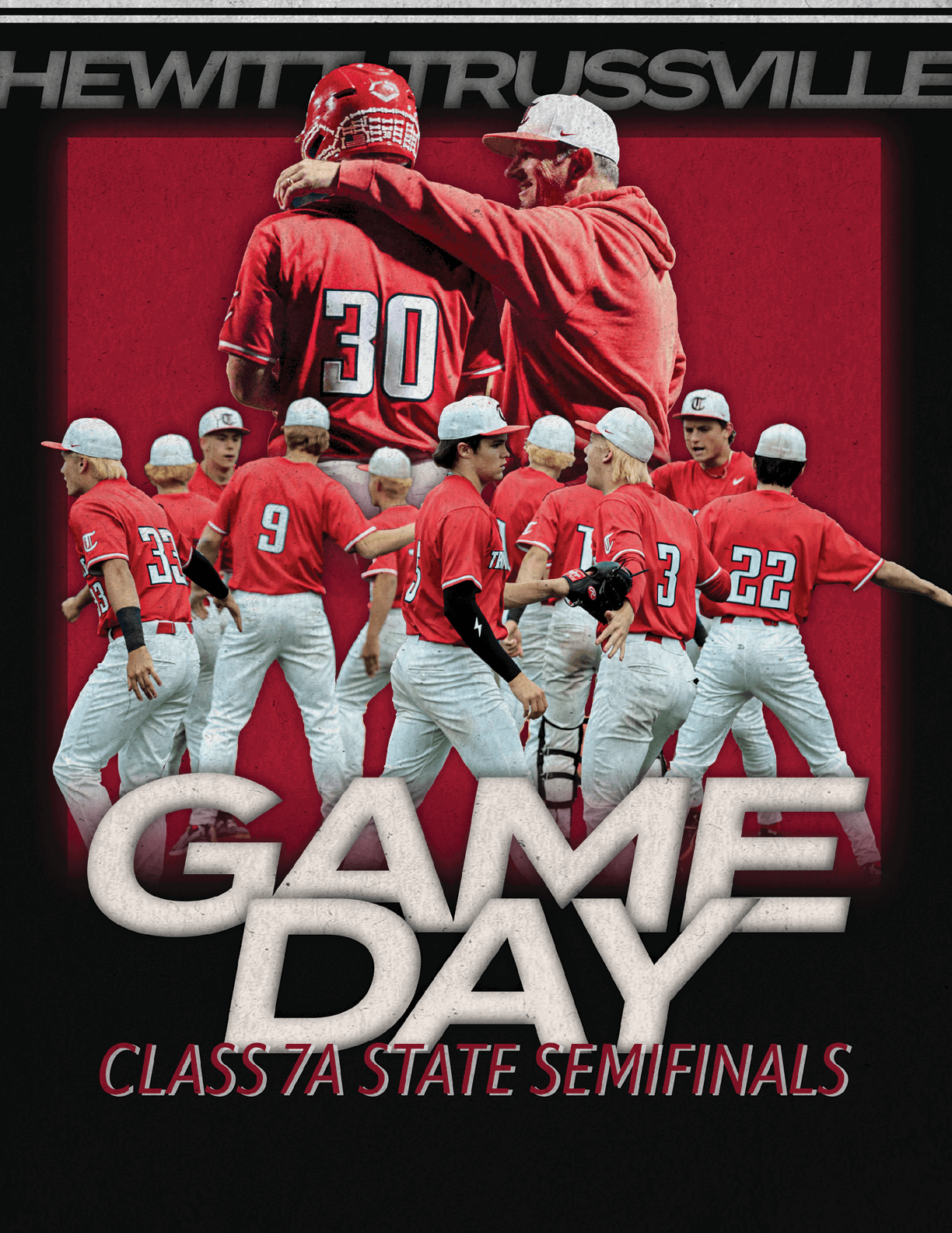 A baseball game day poster featuring a group of men in red uniforms. AI generated content