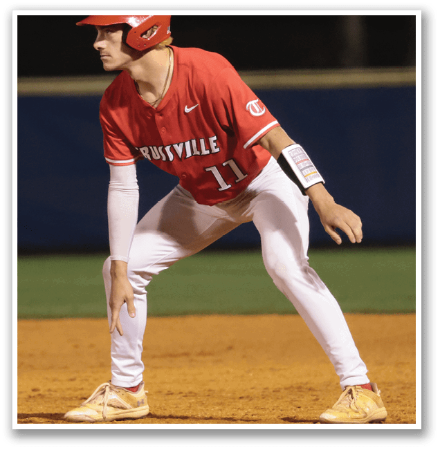 A baseball player in a red shirt and white pants is standing on the field. AI generated content