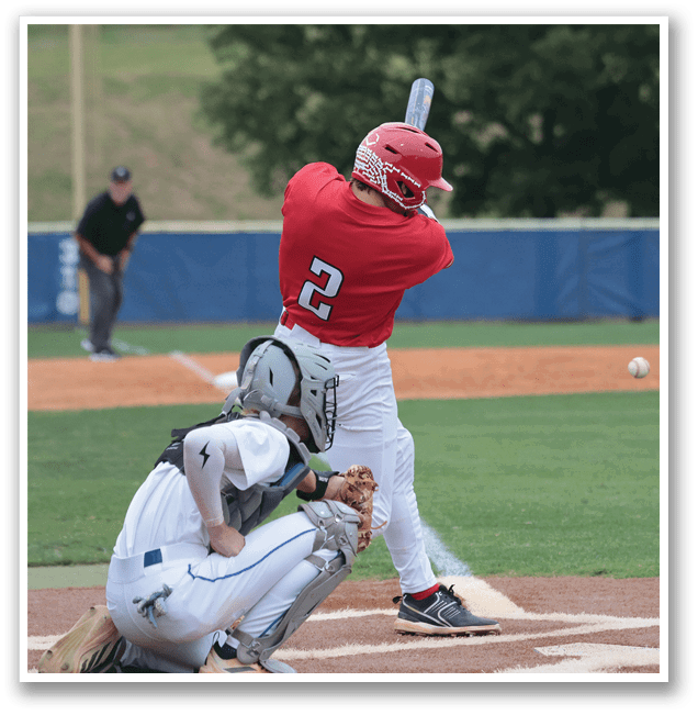 A baseball player in a red jersey is swinging a bat at a ball. AI generated content